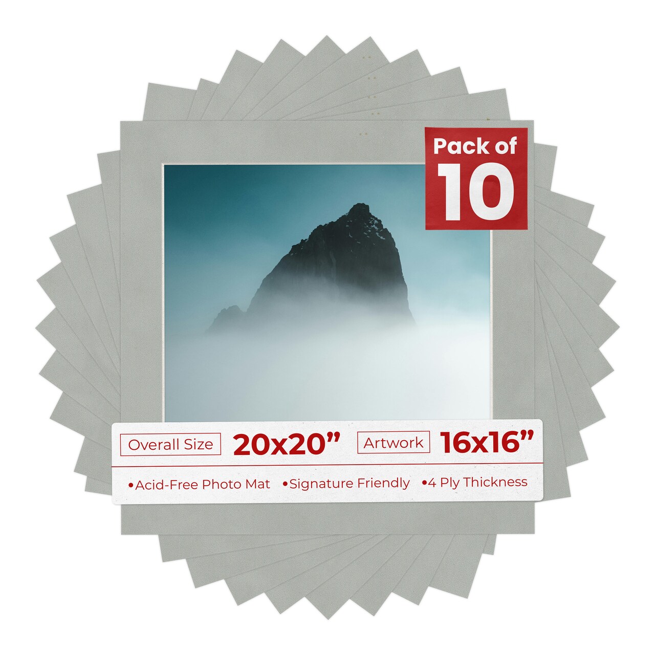 Light Grey Suede Mat Board for 20x20 Frames - Fits 16x16 Photos